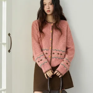 MISHOW Women's Winter Cardigan 2025 Retro Contrast Jacquard Knitted Cardigan Warm Crew Neck Long Sleeves Outerwear MXE86Z2653 - AliExpress Sweaters&Jumpers