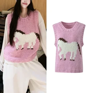 Fall 2025 New Design  Print Knitted Vest Top Svel round Ne Age-Defng Fun Element Commute Sle Thiened Fabric - AliExpress Sweaters&Jumpers