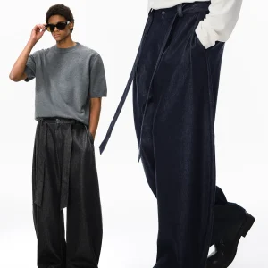 Loose Casual Men's Denim Pants Rigid Wide Leg Pants Vintage Sle Comfortable Breathable Cotton Blend Straight Cut Trousers - AliExpress Pants