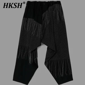 HKSH Spring Autumn New Men Tide Y2K High Street Dark Style Young Fashion Embroidered Tassel Draped Loose Casual Pants Ins HK5421 - AliExpress Pants