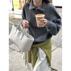 Lerbe High Ne Knitted Sweater f Zipper Patterned 2025 Winter New Arrival Korean Sle Women's Faion - AliExpress Sweaters&Jumpers