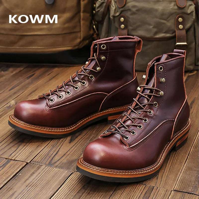 KOWM Hiking shoes men's walking boots British cowhide high top motorcycle boots ankle casual sneakers trekking shoes thick soled - AliExpress Sneakers
