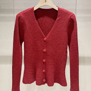 Knitted V-Ne Long Sve Red Slimming Top Single Button Ele Casual Women's Faion Spring New Arrival - AliExpress Sweaters&Jumpers
