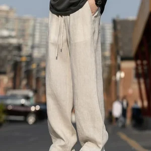Lightweight Pure Linen Straight Leg Casual Pants for Men in Beige Summer Breathable Comfortable Loose Fit Trousers - AliExpress Pants
