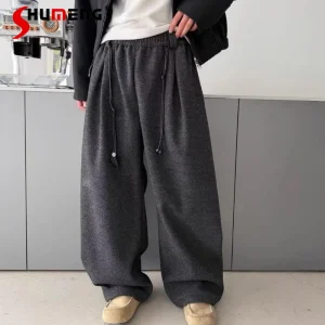 Men's 2025 Winter New Fleece Lined Thickened Warm Curved Sweatpants Loose Comfort Light Luxury Trousers Stylish Straight Pants - AliExpress Pants