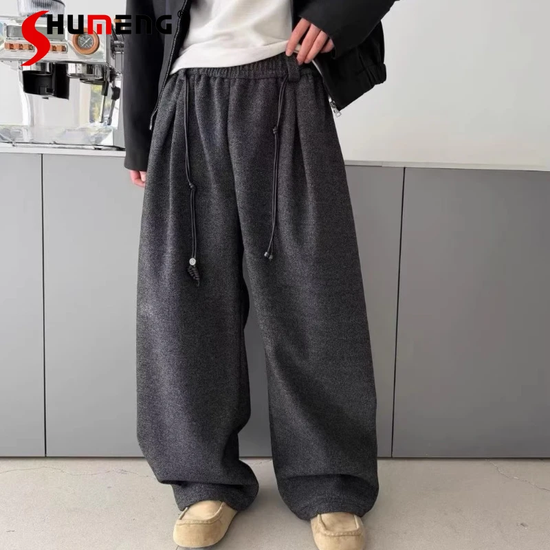 Men's 2025 Winter New Fleece Lined Thickened Warm Curved Sweatpants Loose Comfort Light Luxury Trousers Stylish Straight Pants - AliExpress Pants