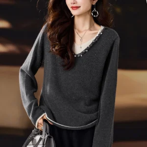 V-Ne Knitted Sweater Women's plus Size Winter New Sle Faux Two-Piece Woolen Sweater Street Sle Warmth Faionable Beads - AliExpress Sweaters&Jumpers