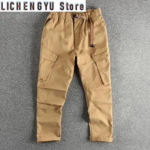Autumn New American Retro Woven Camouflage Cargo Pants Men's Cotton Washed Elastic Waist Loose Casual Straight Trousers - AliExpress Pants