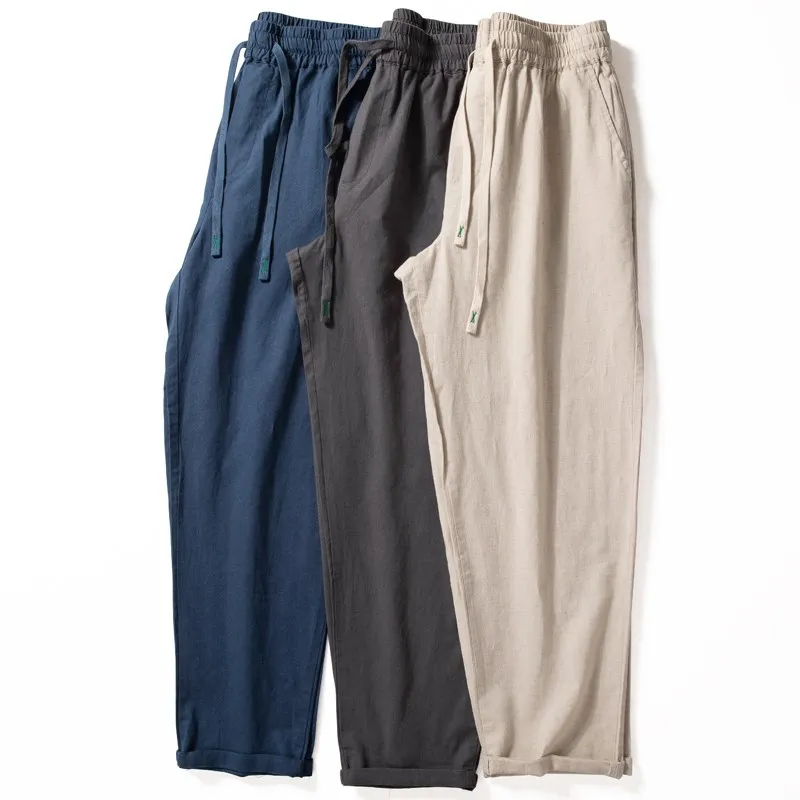Linen Wide Leg Pants Men Summer Thin Loose Straight Casual Long Pants New Sle Cotton Linen Drape Breathable Loose Fit Trousers - AliExpress Pants