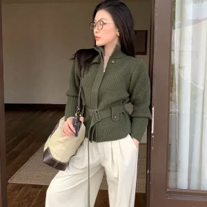 Jijinqi Autumn Winter een Knitted Zipper Long Sve Stand Collar Trendy Outerwear for Women Casual Sle Stand Fit - AliExpress Sweaters&Jumpers