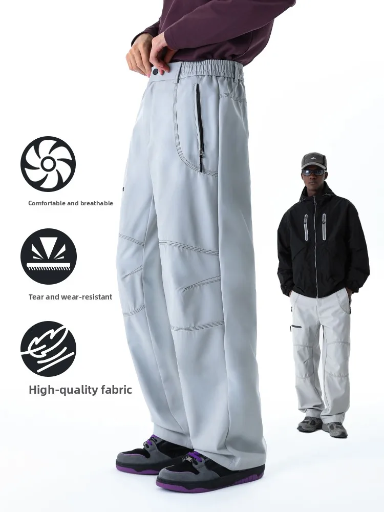MMOPTOP Men's Casual Wide Leg Pants Spring Outdoor Functional Windproof Waterproof Elastic Waist Multi ket Leisure Trousers - AliExpress Pants