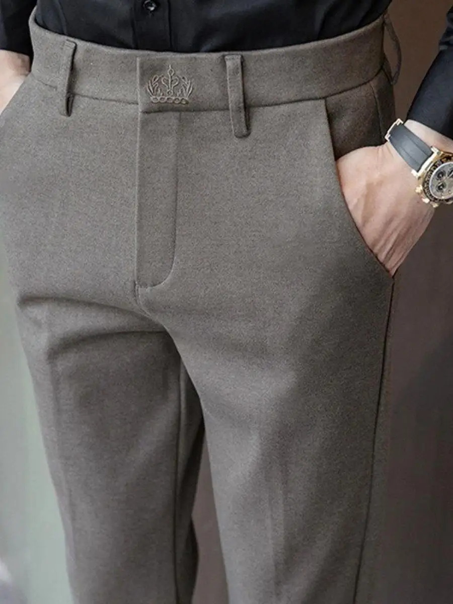 Men's Trendy Slim Fit Woolen Trousers Casual Suit Pants Autumn Spring Faionable All-Match Nine-Piece West Pants - AliExpress Pants