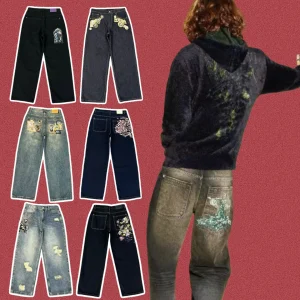 Derschutze Retro American Street Heavy Work  Embroidery Jeans Casual Straight Leg Pants for Young Men All Seasons - AliExpress Pants