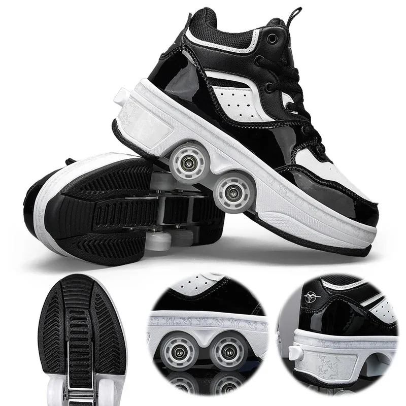 2 in 1 Skating Shoes 4 Wheels Fashion Sneaker with Wheels Breathable Kick for Kids Children - AliExpress Sneakers