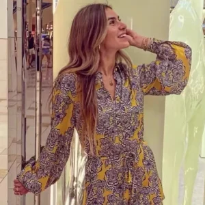 Women Retro Print Jumpsuit Turn-down Collar Long Sleeve Lace-up Waist Vintage Female Cotton Rompers - AliExpress Jumpsuits&Rompers