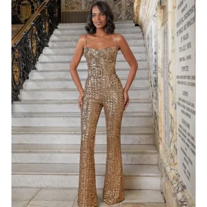 Golden Sequin Strap Jumpsuit Faionable Par Wear for Women High Waist Long Pants Glittering Outfit for Socialites - AliExpress Jumpsuits&Rompers