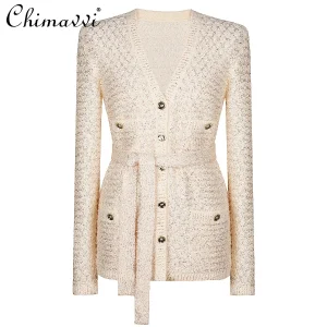 2025 Spring and Autumn New High-end Fashion Long-sleeved Sequined Knitted Cardigan Elegant Commuter V-neck Cardigan Top Jacket - AliExpress Sweaters&Jumpers