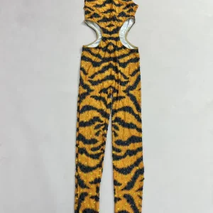 Menghuwang Fashion Tiger Pattern Shining Rhinestones Jumpsuit Hollow Waist Bodysuit Party Show Sexy Outfit Dancer Performance - AliExpress Jumpsuits&Rompers