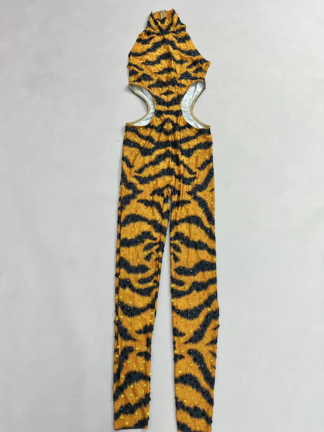 Menghuwang Fashion Tiger Pattern Shining Rhinestones Jumpsuit Hollow Waist Bodysuit Party Show Sexy Outfit Dancer Performance - AliExpress Jumpsuits&Rompers