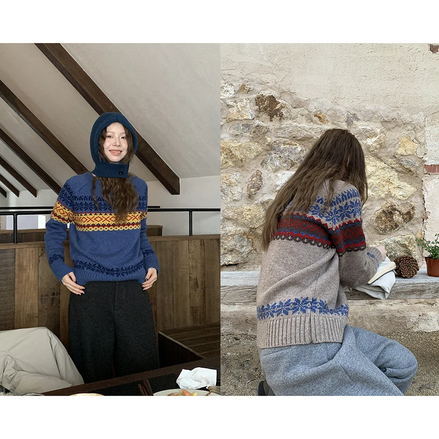 HelloooEat 35 Wool Retro Color Blo Knit Sweater Women's round Ne Pullover Versatile Long Sve Casual Faion Knitted Top - AliExpress Sweaters&Jumpers