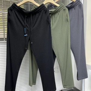 Ice Silk Straight Leg Pants Pure Color Bubble Cloth Men's Summer Casual Long Trousers Cool Naked Sensation Faionable Urban ... - AliExpress Pants