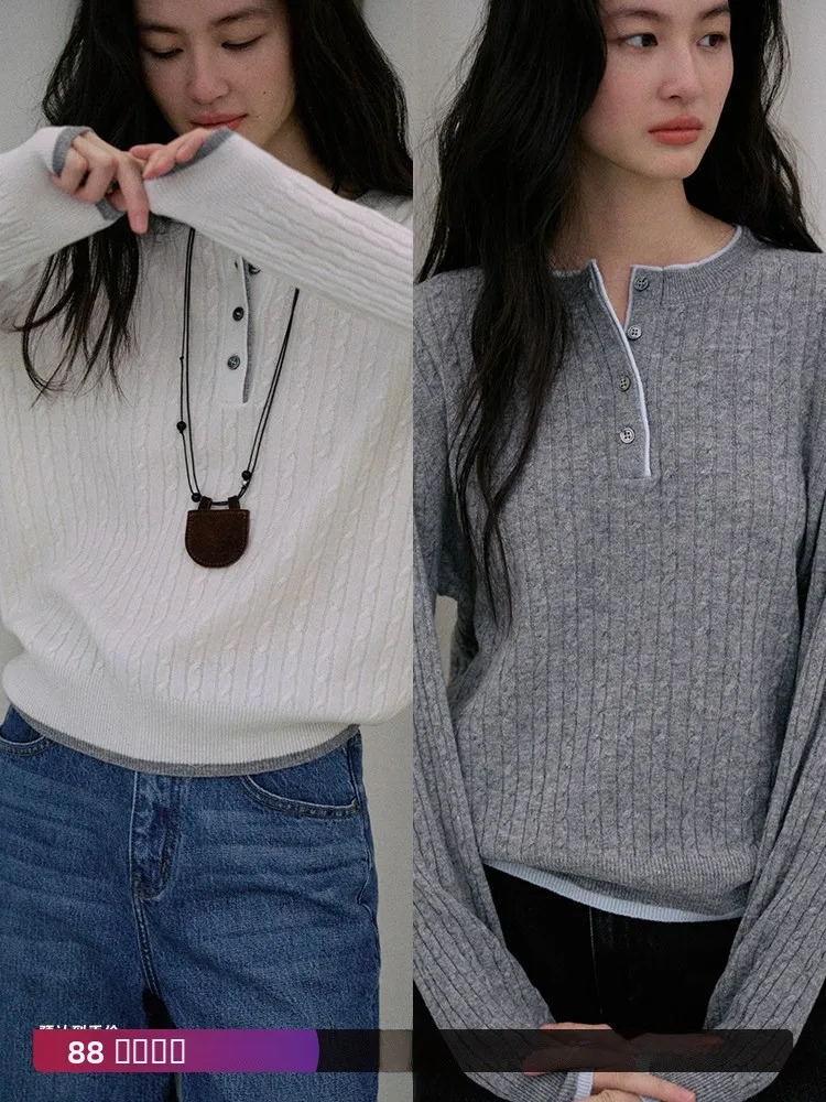 JicoutureI00 Women's Wool Knitted Sweater Long Sve f Open Collar Overhead Sle Casual Wear Autumn Base Layer irt - AliExpress Sweaters&Jumpers