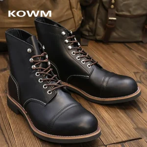 KOWM Cowhide Goodyear Hiking shoes men's walking boots British  high top motorcycle boots ankle casual sneakers trekking shoes - AliExpress Sneakers