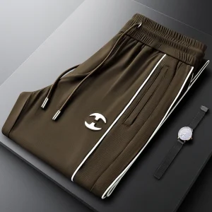 Ele Brown Side-Striped Casual Pants Men's Slim Fit Straight Leg Spor Sweatpants Breathable Polyester Fiber Trousers - AliExpress Pants