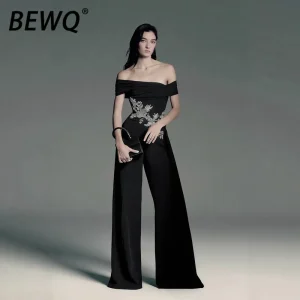 BEWQ Fashion Women's Workwear Embroidered Beaded Sleeveless Slim Fit Solid Color Straight Jumpsuits 2026 Spring New - AliExpress Jumpsuits&Rompers