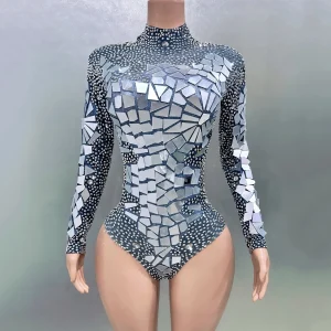 Sparkly Mirror Surface Women Long Sleeve Bodysuit Evening Party Performance Costume Bar Nightclub Singer Dancer Stage Wear - AliExpress Jumpsuits&Rompers
