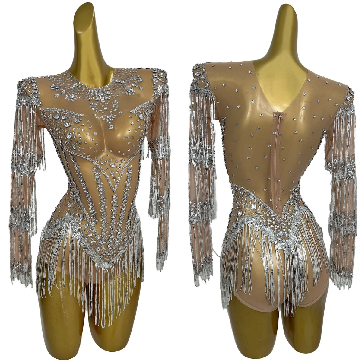 Sequins Rhinestone Tassel Sparkly Bodysuit Showgirl Stage Performance Night Party Dance Outfit Ladies Latin Dance Team Yixing - AliExpress Jumpsuits&Rompers