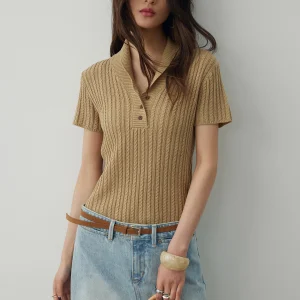 KEARA  Neck Knitted Top Women's Minimalist Slim Fit Short Sleeve T-Shirt Twist Flower Design Casual Style Spring Summer - AliExpress Sweaters&Jumpers