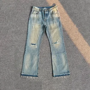 Retro American Waed Knee Patch Hand Sewing Loose Jeans Men's Bell Bot Long Trousers Casual Straight Leg Cotton Pants - AliExpress Pants