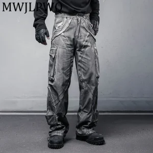 MWJLPWQ Hiphop Deconstructed Cut Functional Cargo Trousers Male Heavy Industry Distressed Washed Unisex Wide-Leg Pants New 12098 - AliExpress Pants