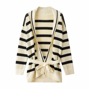 Women Knitted Cotton cardigan V-Neck Long Sleeve Striped cardigan - AliExpress Sweaters&Jumpers