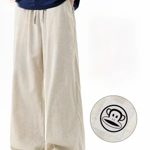 PaulFrank Linen Silk Casual Pants Men Summer Thin Breathable Drape Straight Leg Long Trousers Wide Leg ket mid Waist - AliExpress Pants
