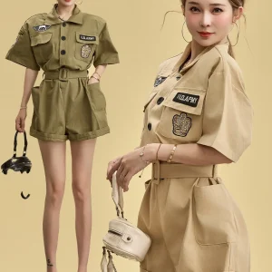 American Sle Collar ort Sve Denim Jumpsuit Women Summer New Classy Agel Casual Waist Cinching Dr orts - AliExpress Jumpsuits&Rompers