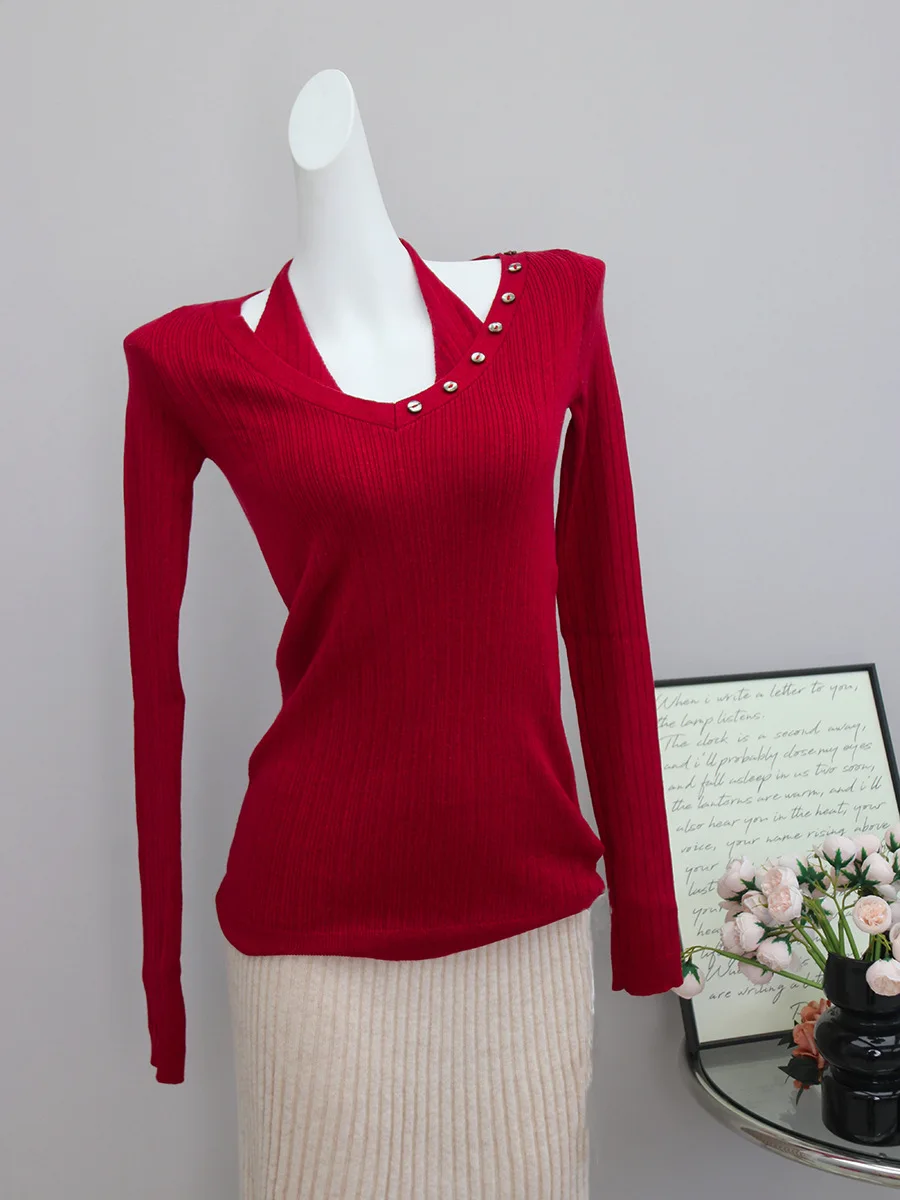 Women's Knitted Wool Blend Gold And Silver Tead Mixed Faux Two-Piece Hanging Ne Top Casual Sle Long Sve Knitwear - AliExpress Sweaters&Jumpers