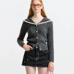 AHMI Faionable Bookworm Spliced Lace Navy Collar Knitted Sweater Autumn Winter ey Sweater Single Button Girl's Sweet Sl... - AliExpress Sweaters&Jumpers