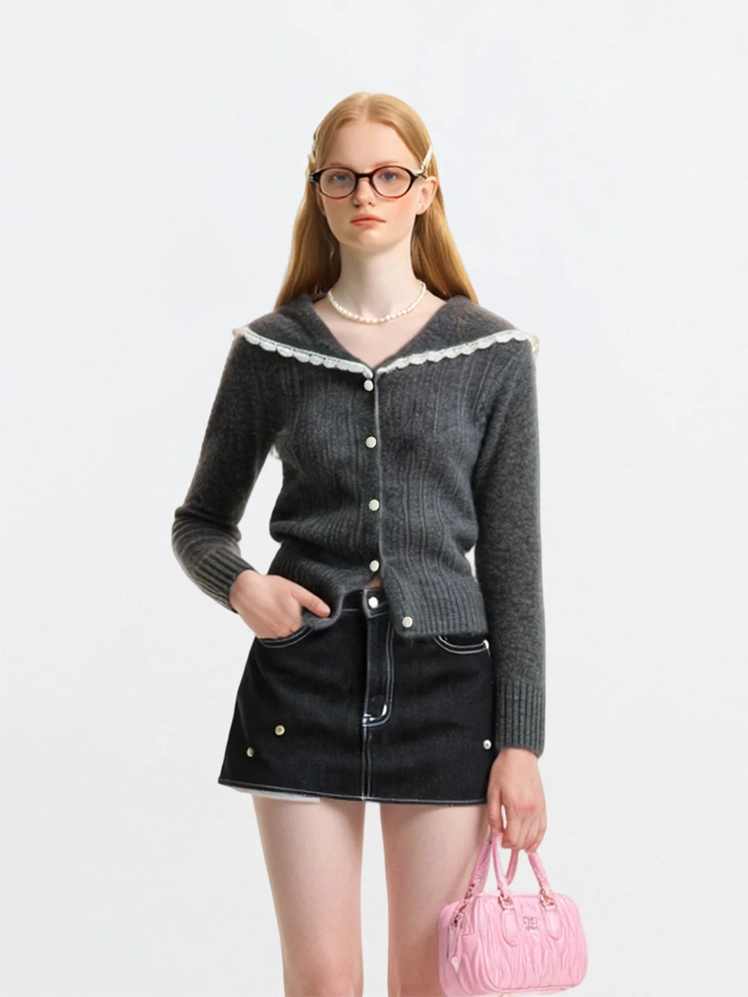 AHMI Faionable Bookworm Spliced Lace Navy Collar Knitted Sweater Autumn Winter ey Sweater Single Button Girl's Sweet Sl... - AliExpress Sweaters&Jumpers