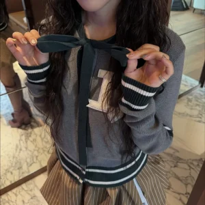 Japanese College Style Lace-Up Patchwork Knitted Cardigan Autumn New Sweet Girls Versatile Round Neck Long Sleeve Short Sweater - AliExpress Sweaters&Jumpers