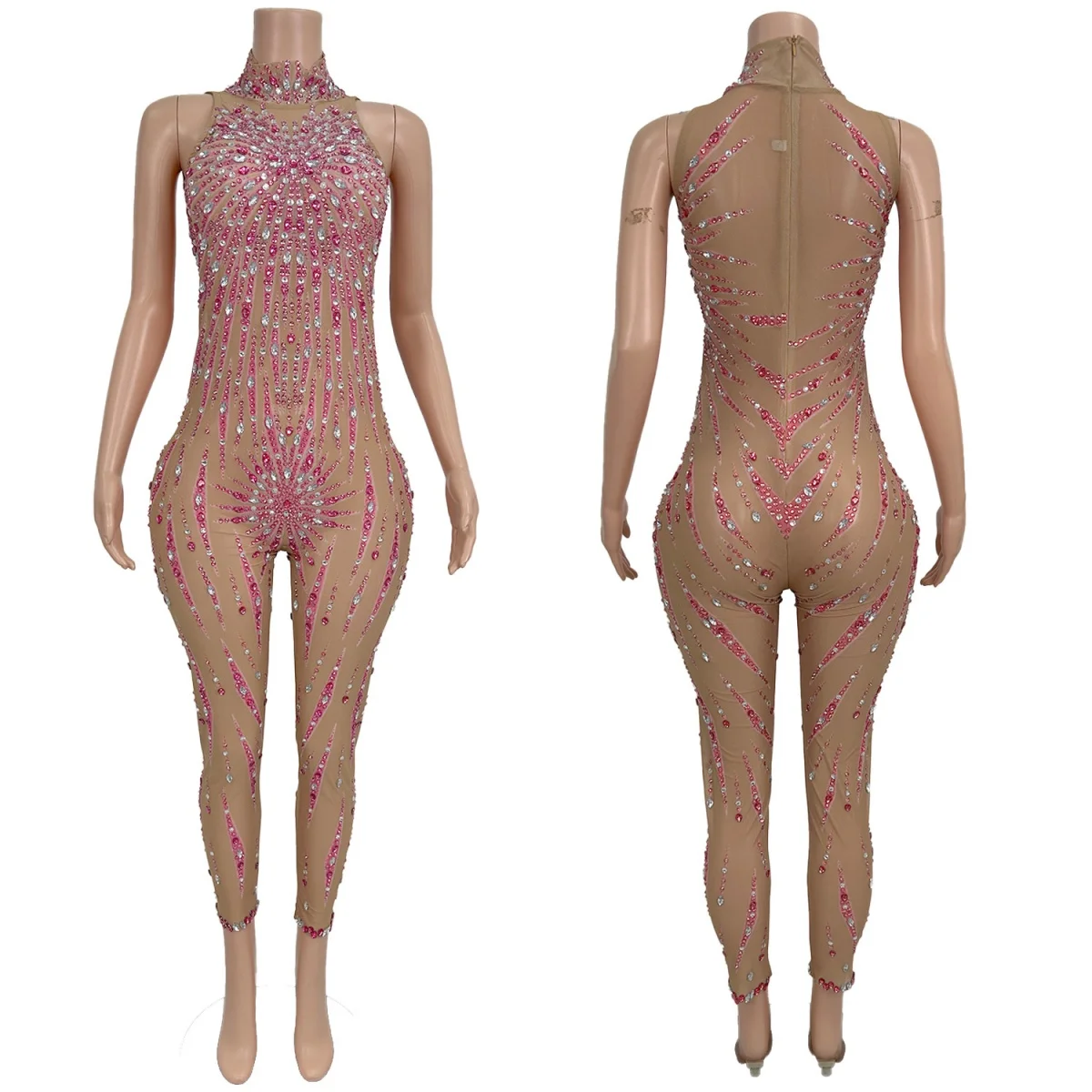 High-end Streamer Theme Party Night Out Outfit Sparkly Rhinestone Tight Fitting Jumpsuit See Through Mesh Show Sexy Wear Fengye - AliExpress Jumpsuits&Rompers