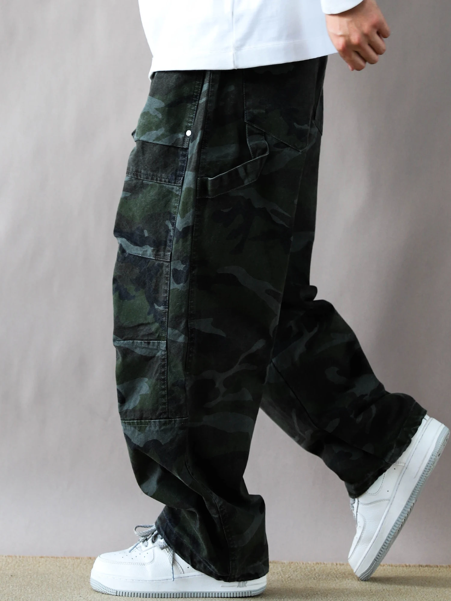 American Retro Camouflage Work Pants Men's Loose Straight Casual Long Trousers Military Green Spring Autumn Trendy Brand - AliExpress Pants