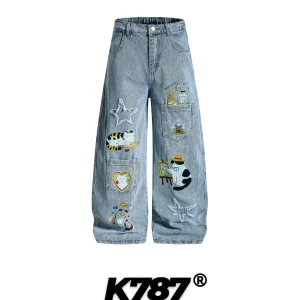 K787 American Casual Cute Knife Jeans Men Women Loose High Waist Slim Straight Leg Floor-Length Pants Cotton Blend - AliExpress Pants