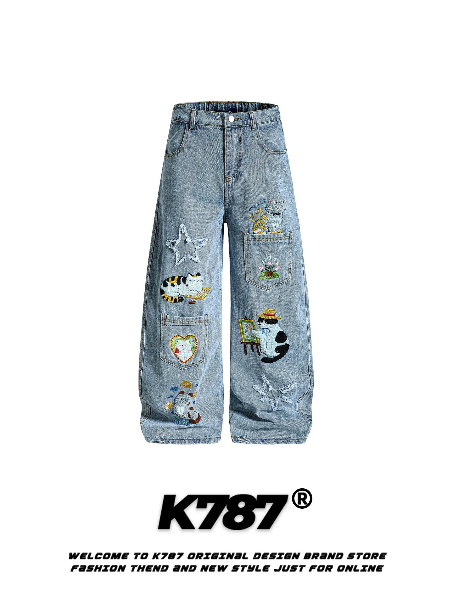 K787 American Casual Cute Knife Jeans Men Women Loose High Waist Slim Straight Leg Floor-Length Pants Cotton Blend - AliExpress Pants