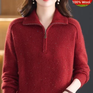 Autumn Winter Woolen Sweater f Zip Knitted Base irt Women Middle Aged And ly Sweater Outerwear Mom Sle Faionabl... - AliExpress Sweaters&Jumpers