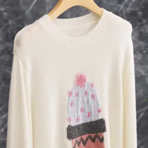 Christmas Theme Atmosphere Succulent Embroidery 100% Pure Wool Knitted Pearl Diamond Embedded Base Sweater Knitwear - AliExpress Sweaters&Jumpers