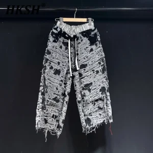 HKSH Spring Summer New Men Dark Techwear Original Design Casual Chic Tie Dye Wide Leg Denim Double Waist Calf-lenth Pants HK5117 - AliExpress Pants