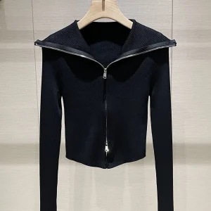 Ele Knitted Sweater Zipper Collar Long Sve ort Sle Slim Fit Bla Women's Casual Wear Winter 2025 Faion Trend - AliExpress Sweaters&Jumpers