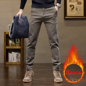 Warm Fleece Pants Winter Man Cowboy Man Thermal Fleece Lined Korean Fashion Slim Thicken Plush Wool Boot Cut Jeans Men - AliExpress Pants